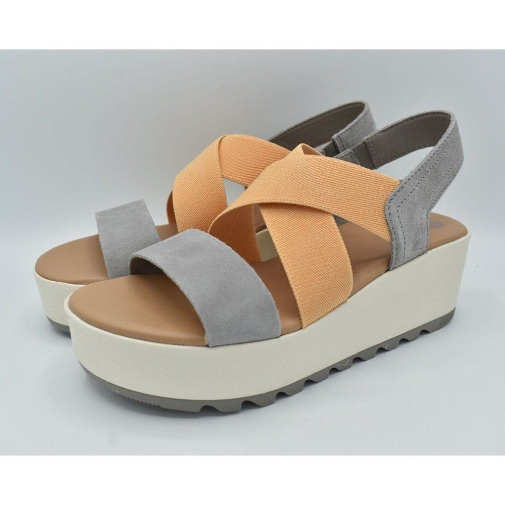 Sorel Womens Size 10 Cameron Flatform Chrome Grey Chalk Slingback Sandals Shoes